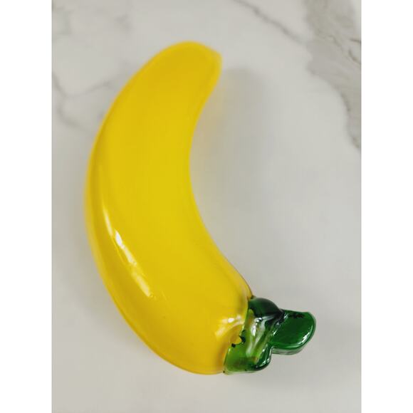 Art Glass Hand Blow Yellow Banana Fruit Vegetable 7 1/2" Home Decor 90s Vintage - Picture 3 of 10